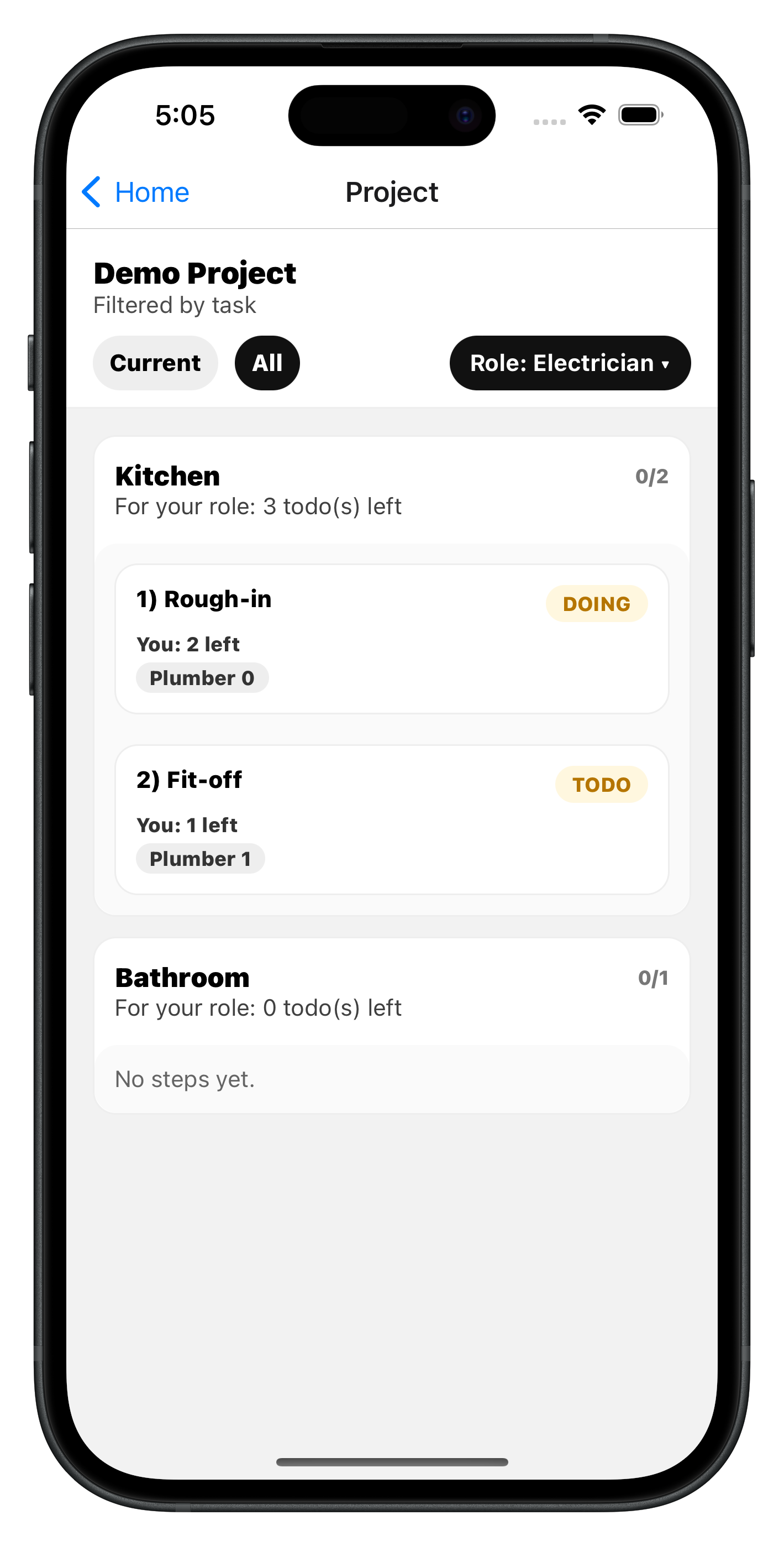 CheckIt Up tasks screen on iPhone 15