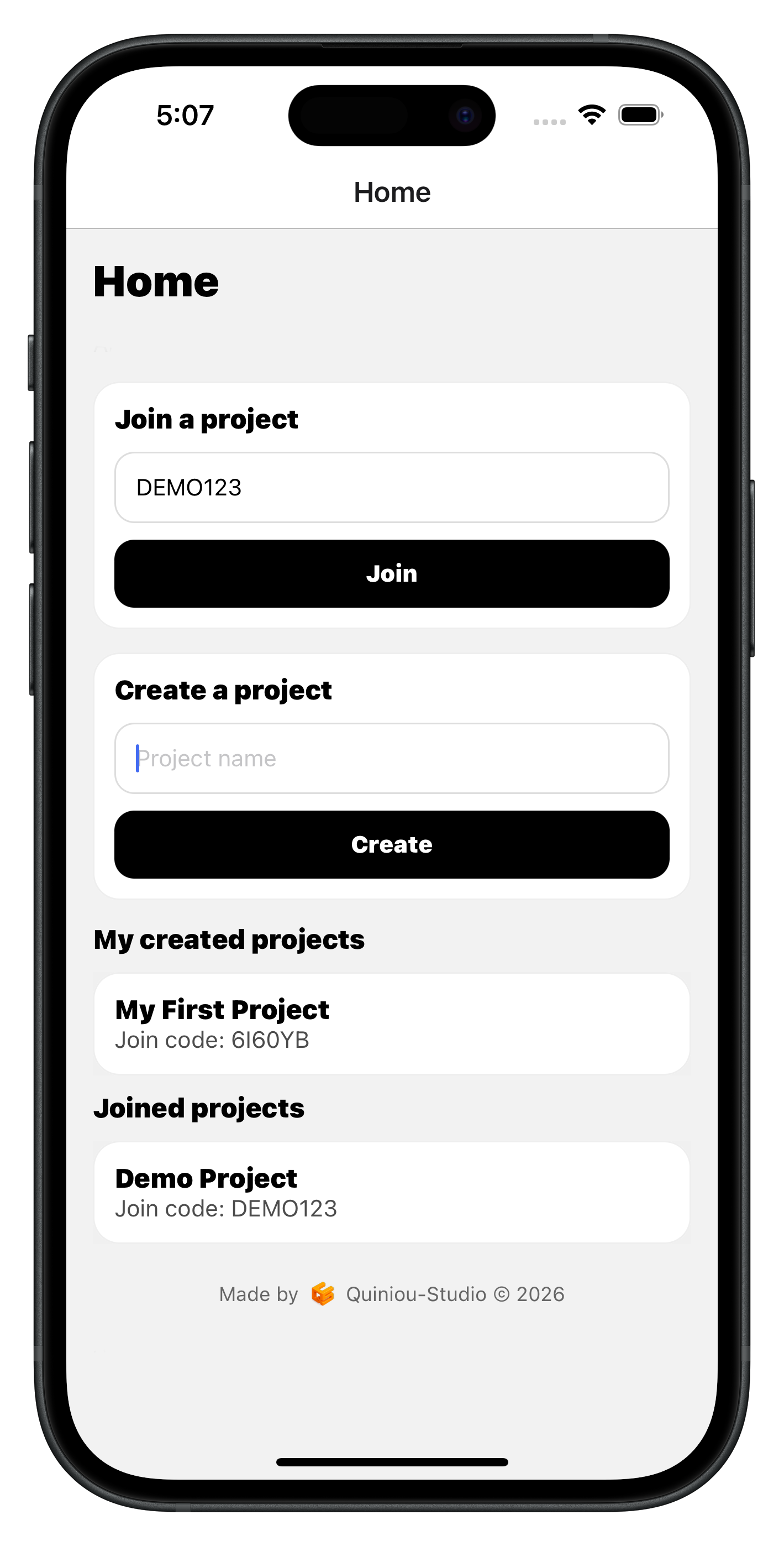 CheckIt Up main menu on iPhone 15